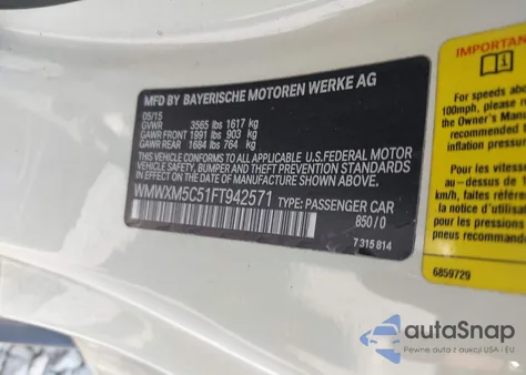 2015 Mini Hardtop Cooper из США, поврежденный, VIN WMWXM5C51FT942571